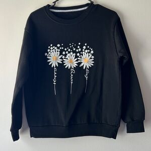 Black Sweatshirt with Daisy Print